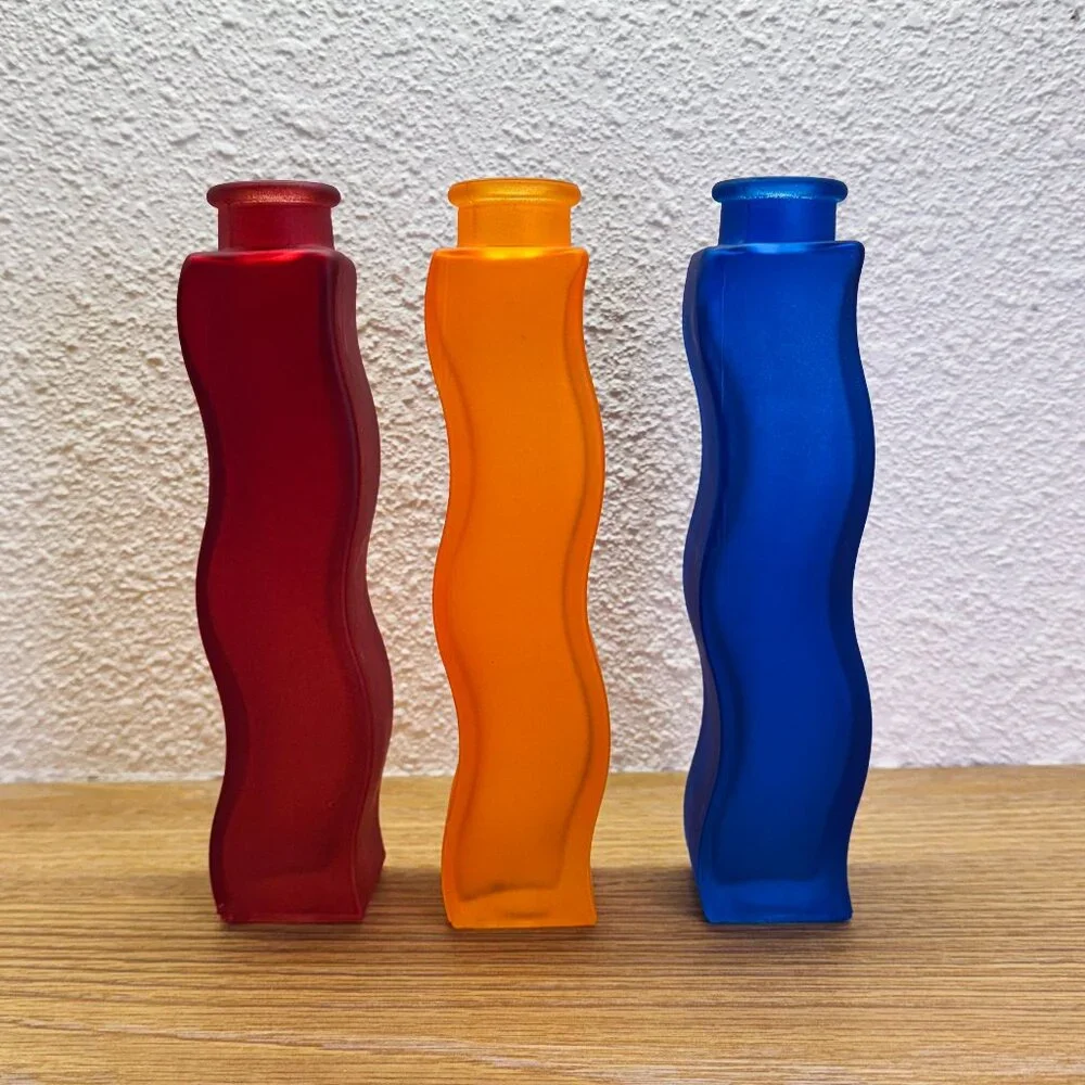 Vintage IKEA Skämt Frosted Glass Wavy Squiggle Vase Trio Set